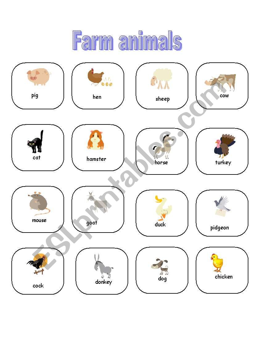 Farm animals-pictionary worksheet