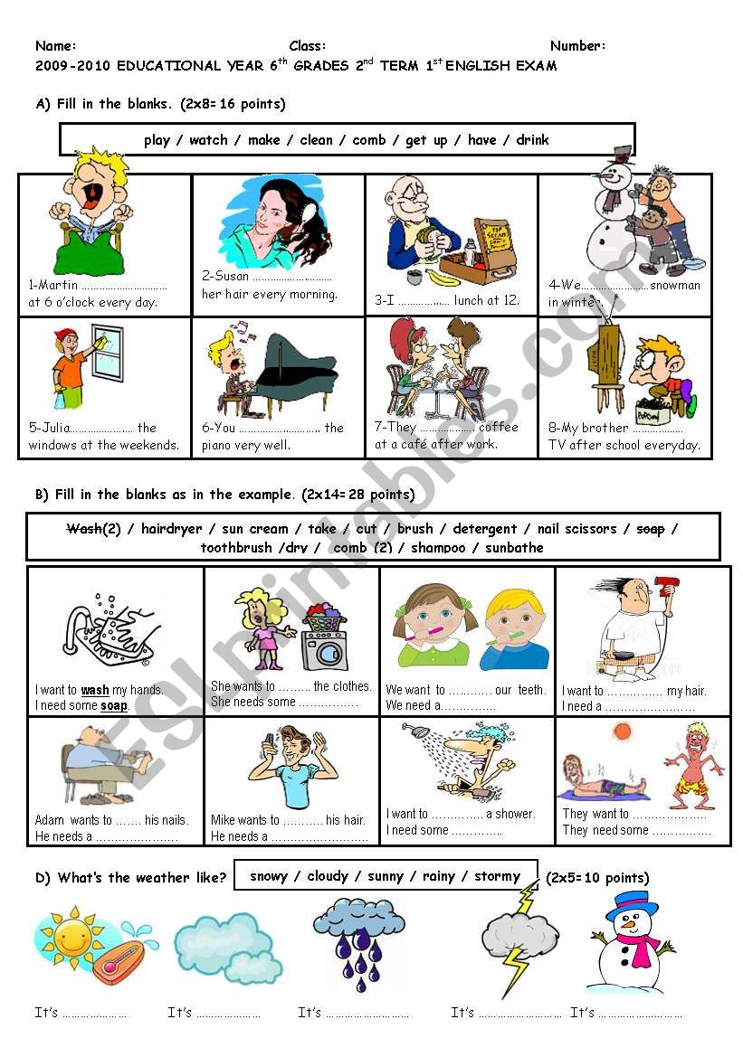 exam for 6th graders (A) worksheet