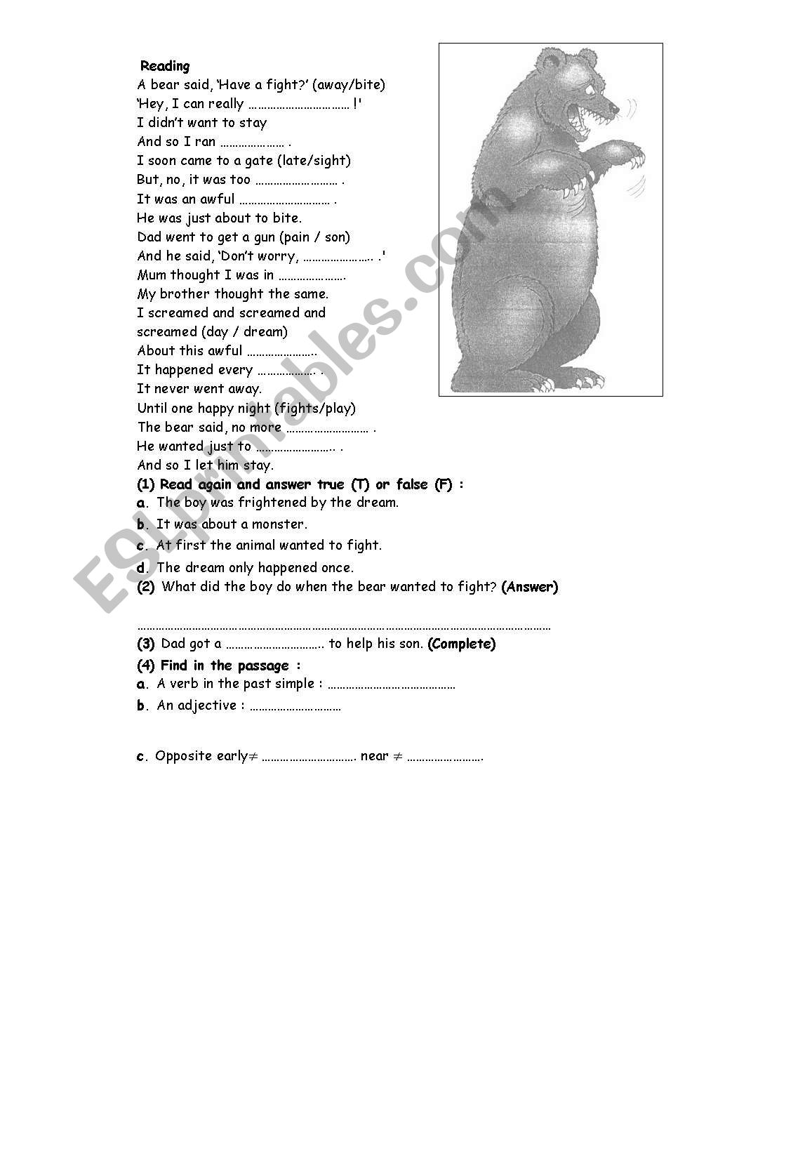 the bear worksheet