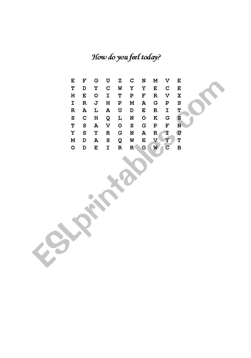 Feelings wordsearch worksheet