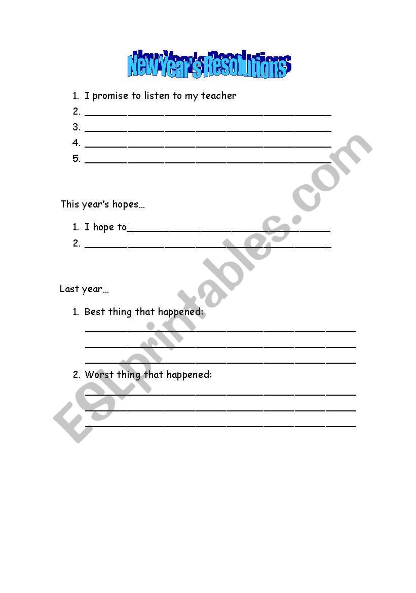 Promises & Hopes worksheet