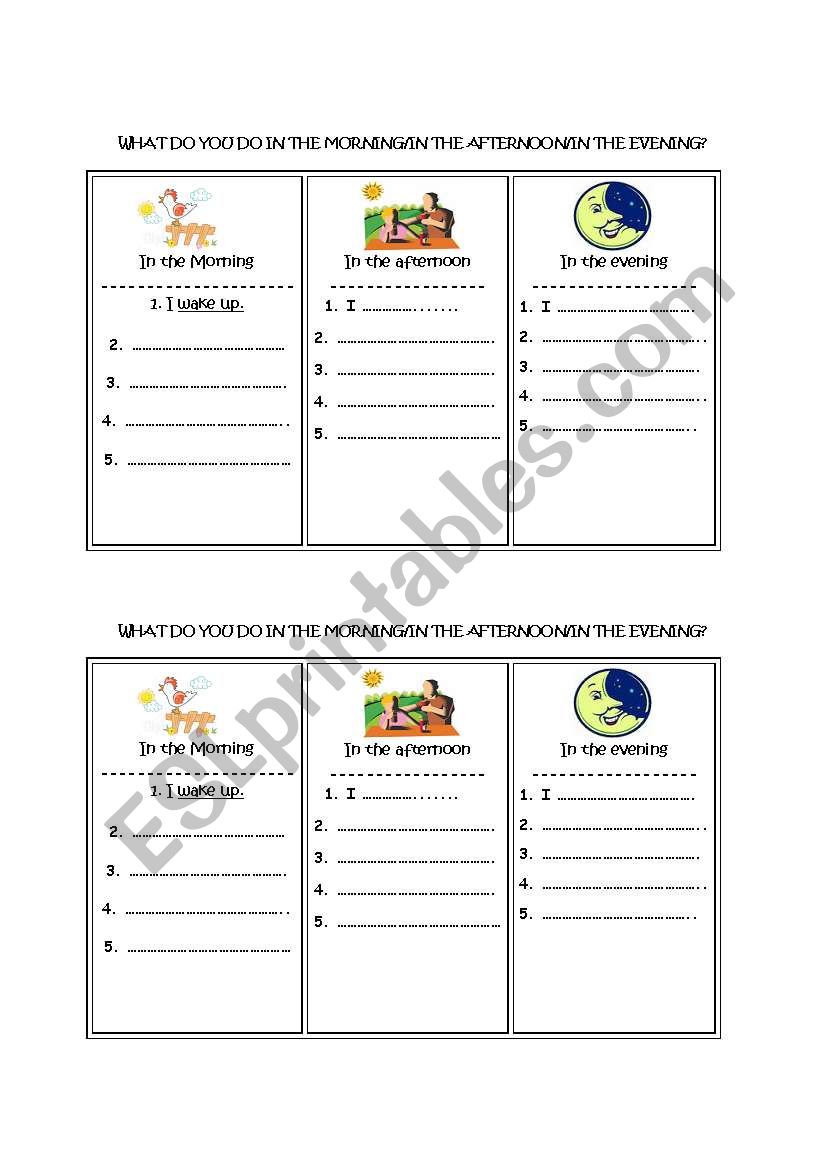 parts of the day worksheet