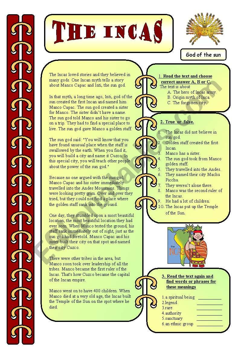 Reading - The Incas  worksheet