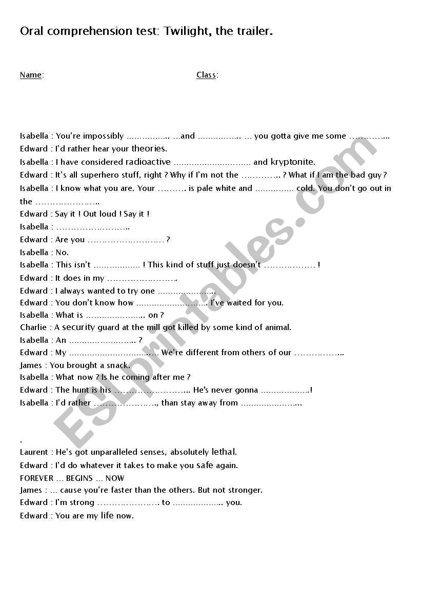 Twilight trailer worksheet