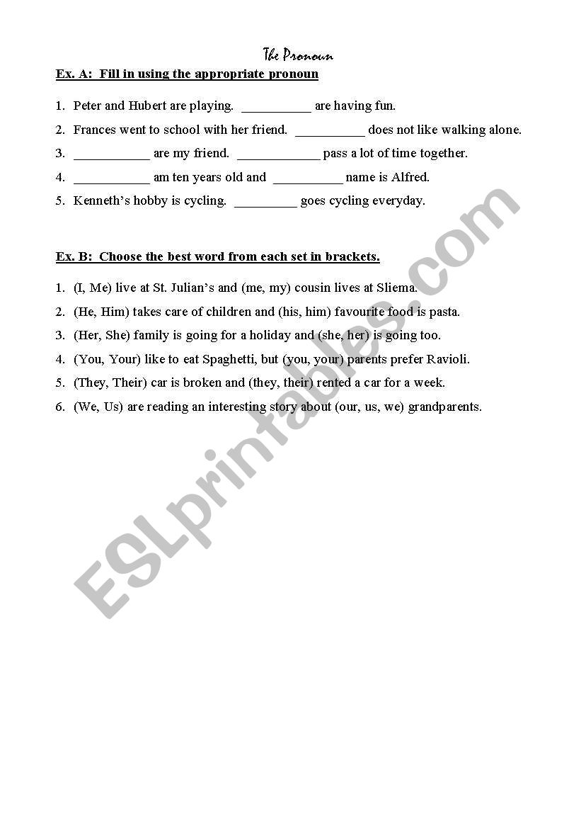 Pronouns worksheet