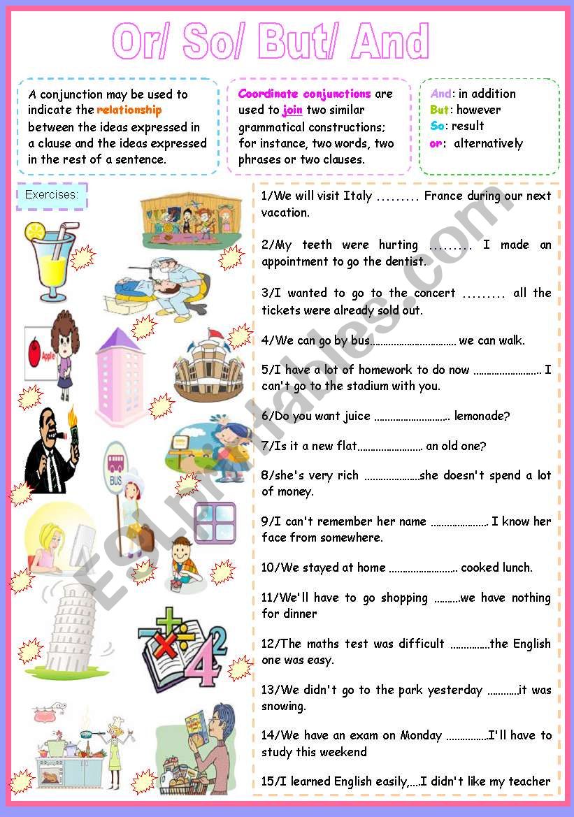 conjunctions worksheet