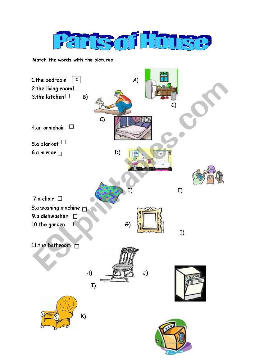 Parts of house worksheet