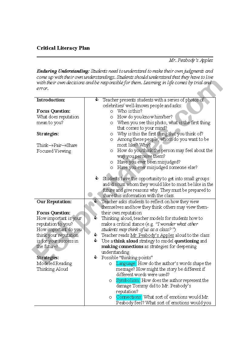 Mr. Peabodys Apples worksheet