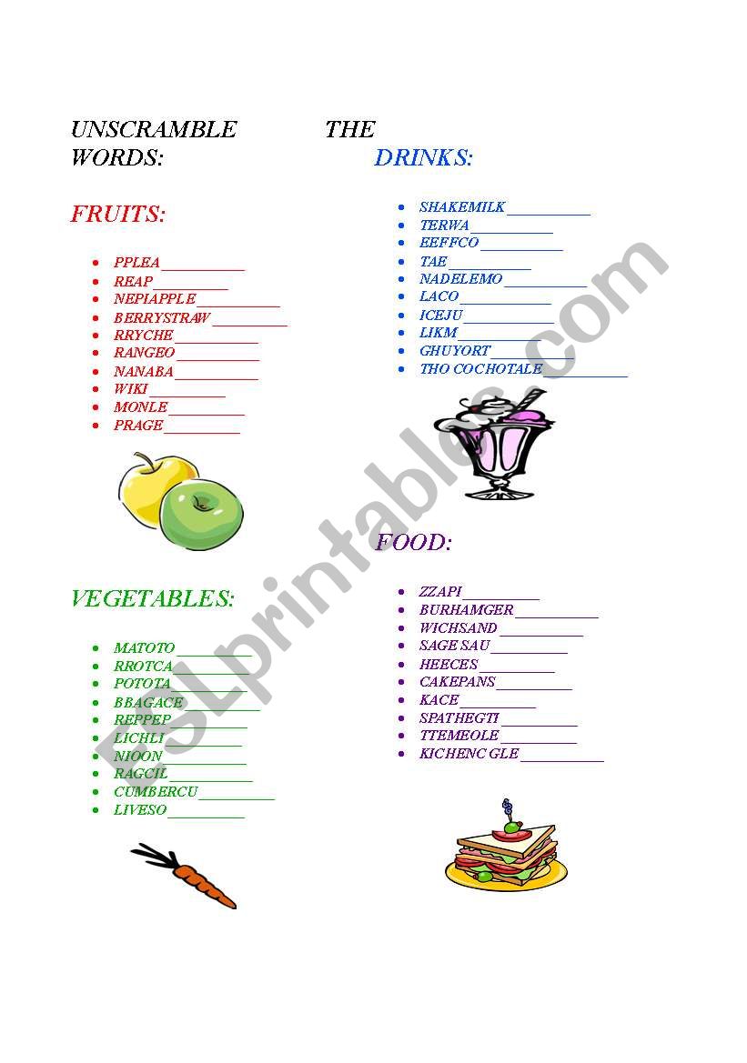 Food & drinks worksheet