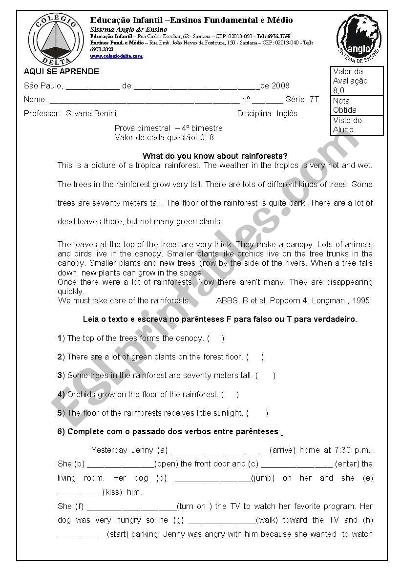 Avaliao worksheet