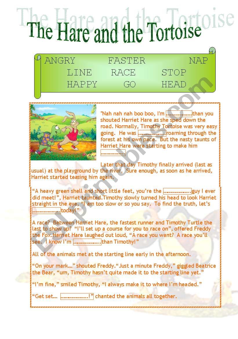 The Hare and the Tortoise  worksheet