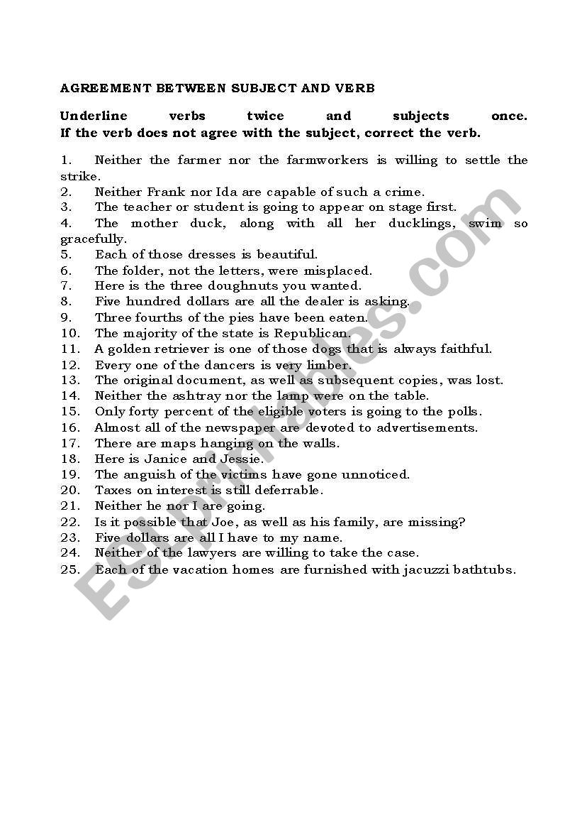 agreement between subject and verb