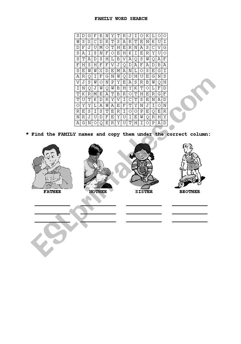 Family and Rooms worksheet