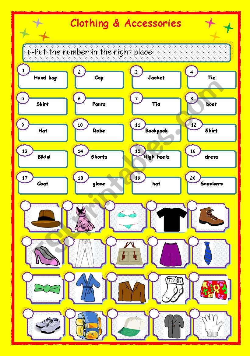 Clothing and accessories worksheet