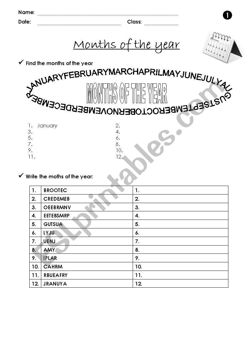 Months of the year - 1 worksheet