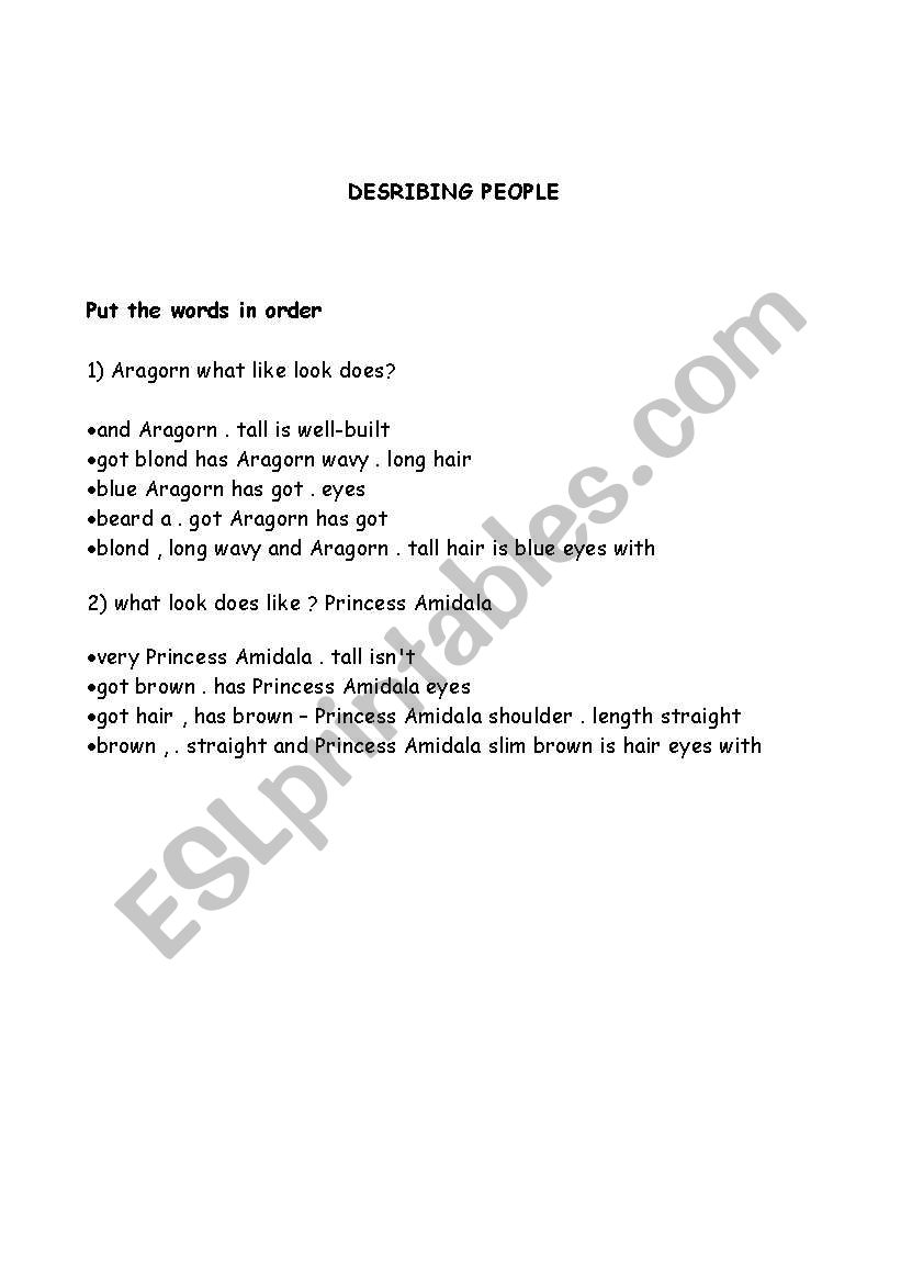 describing people worksheet