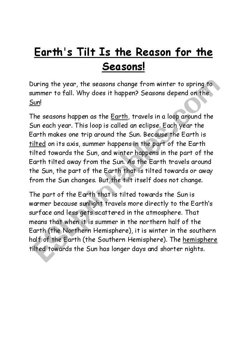 Earth Seasons - Science worksheet