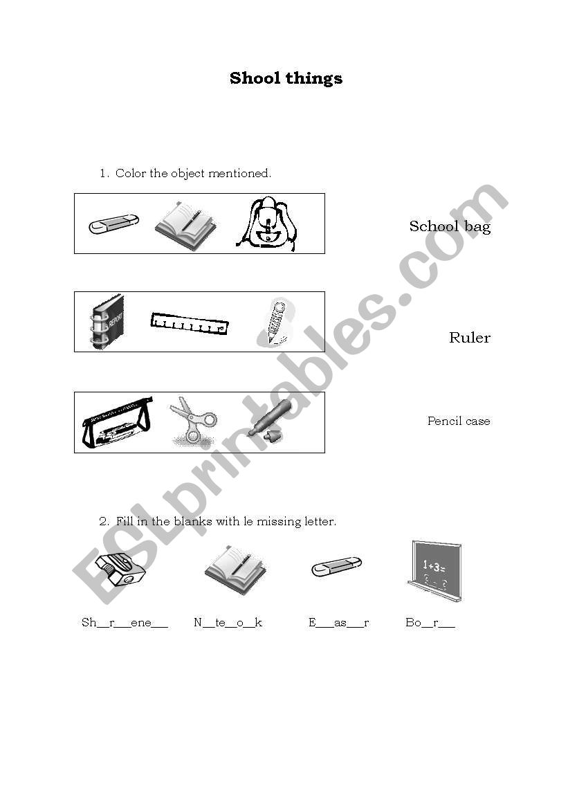 School Things worksheet