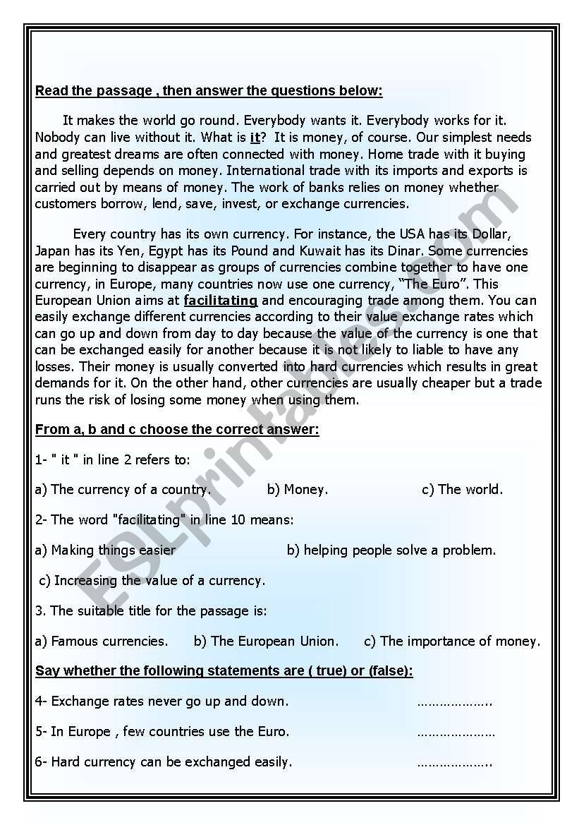 reading comprehension  part 2 worksheet