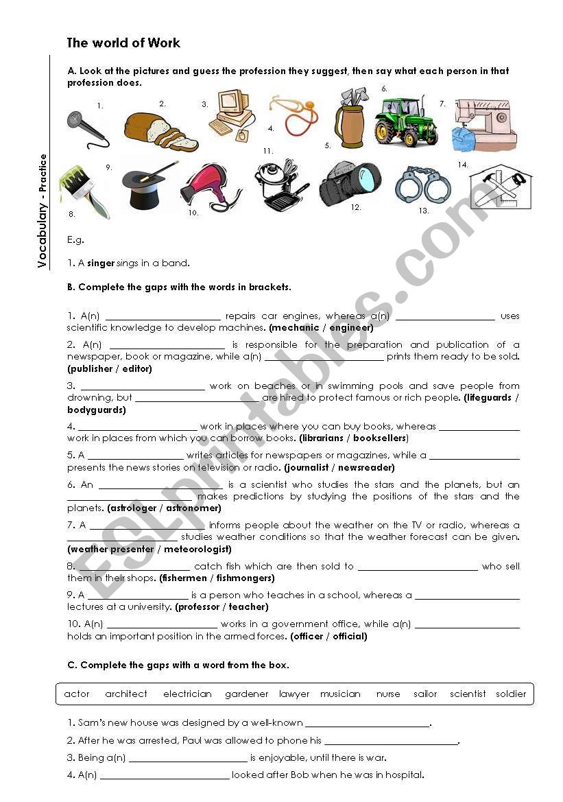 The world of Work worksheet