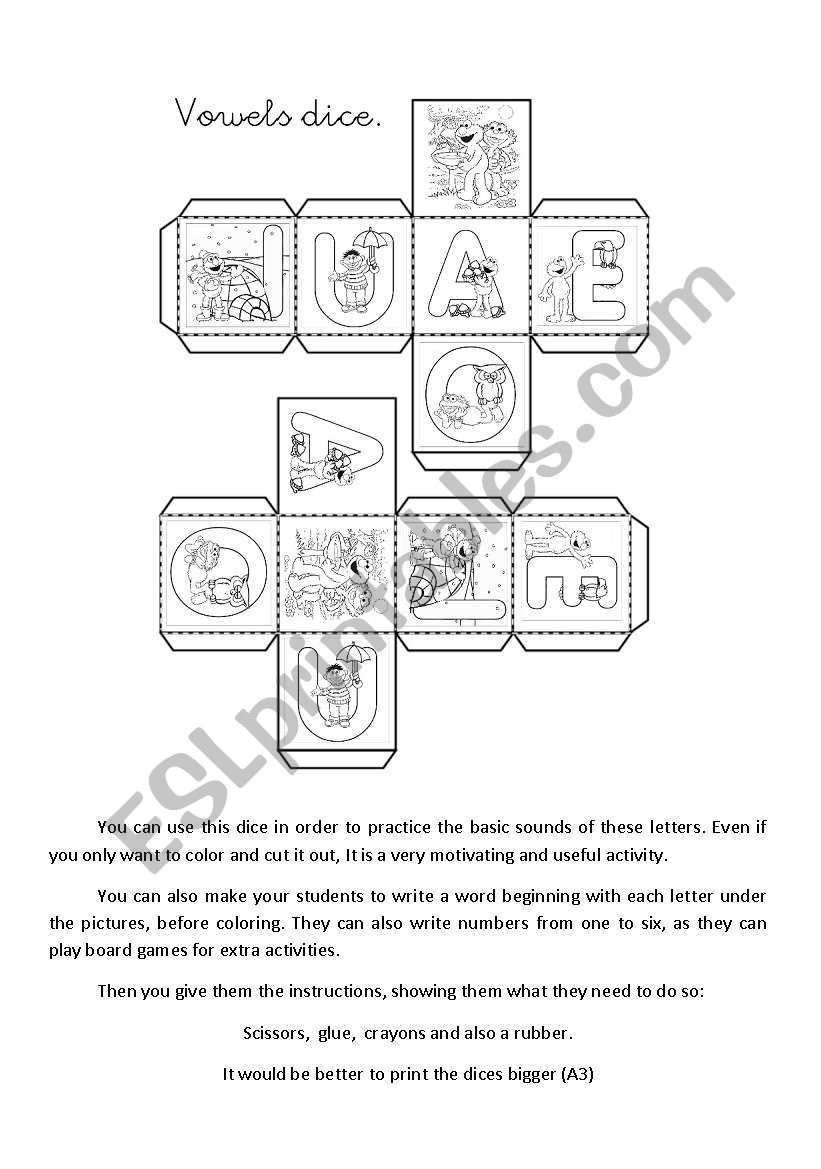 Sesame Vowels dice worksheet