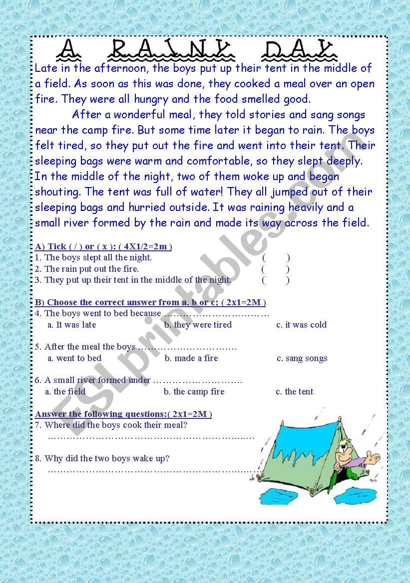 A rainy day worksheet