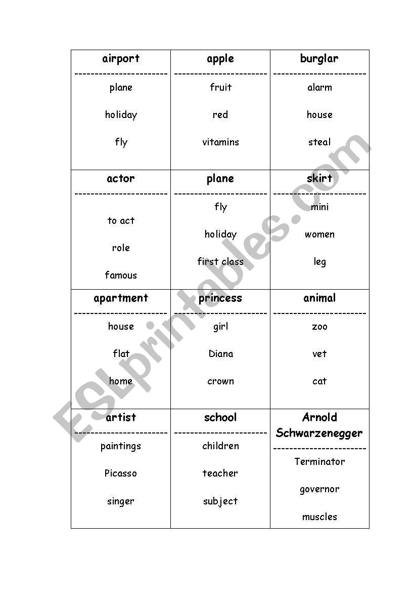 Taboo worksheet