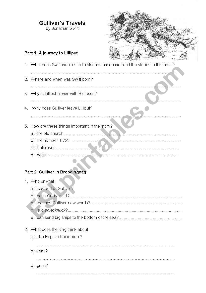 Gullivers travels worksheet