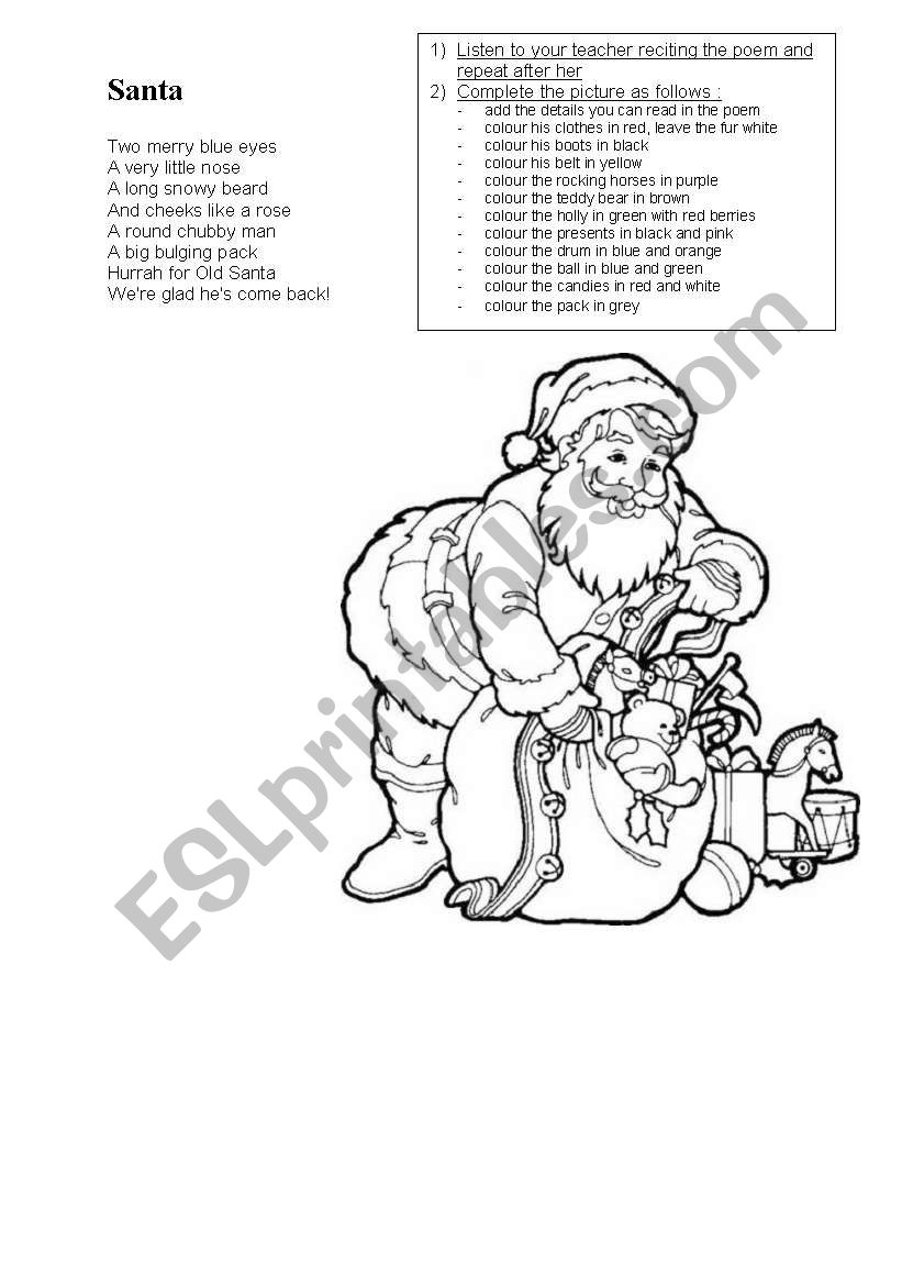 Santa poem worksheet