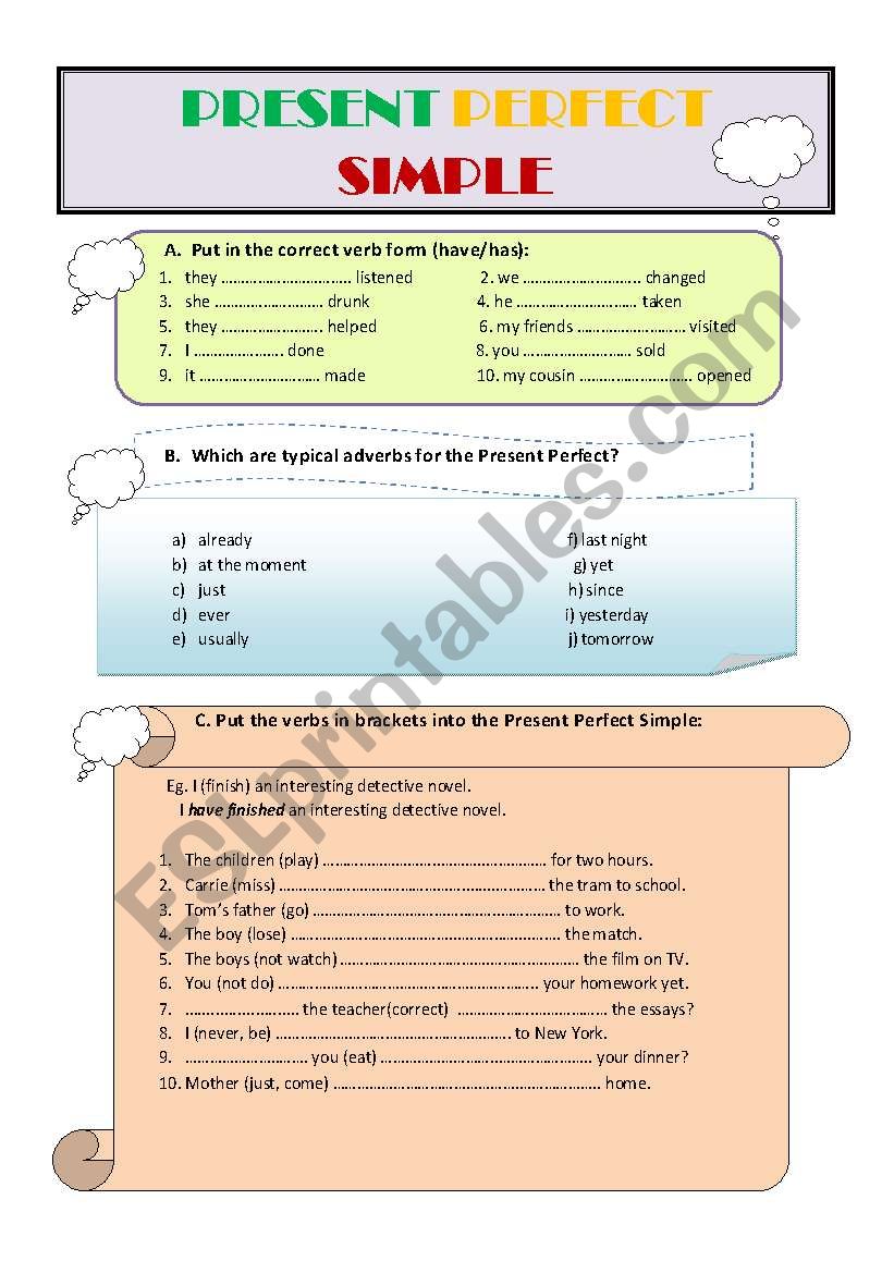 PRESENT PERFECT SIMPLE worksheet