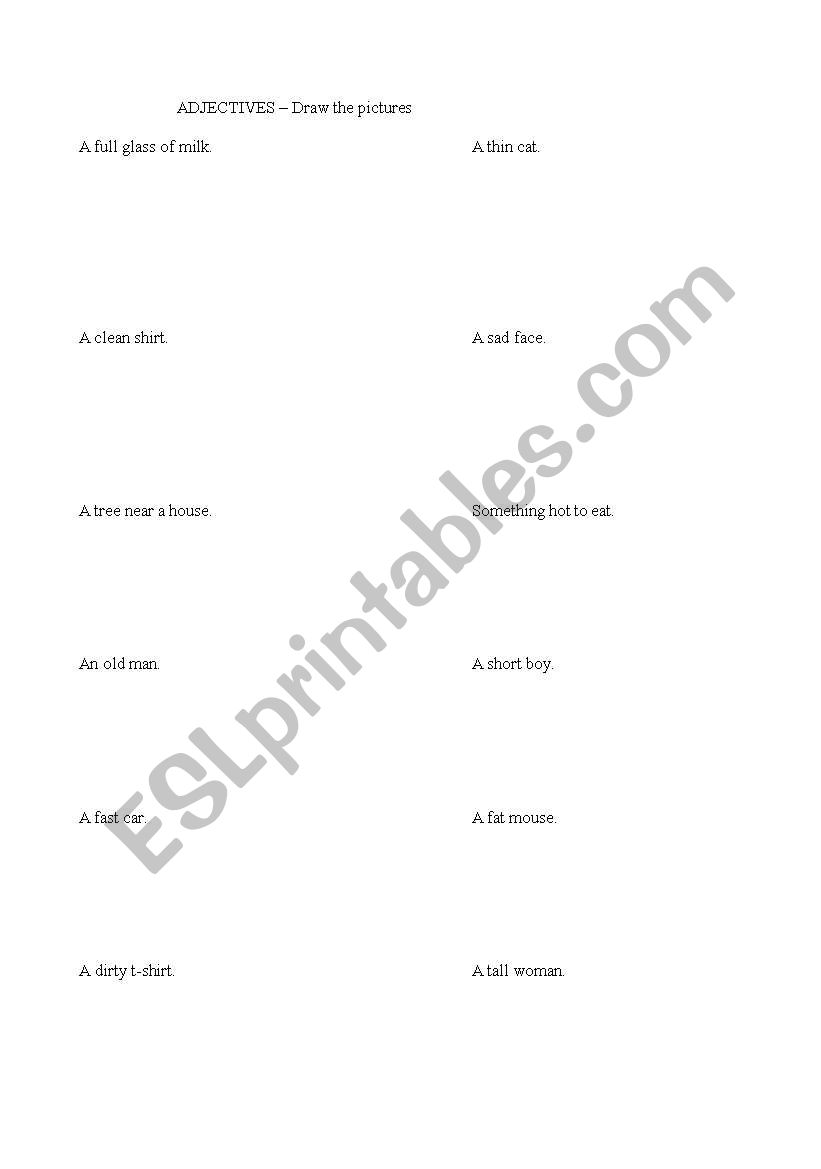 ADJECTIVES draw the pictures worksheet