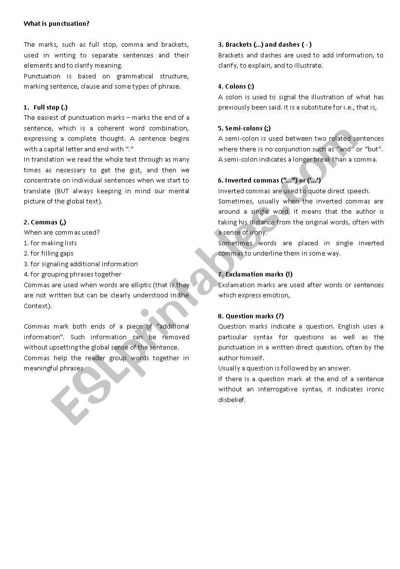 Punctuation worksheet