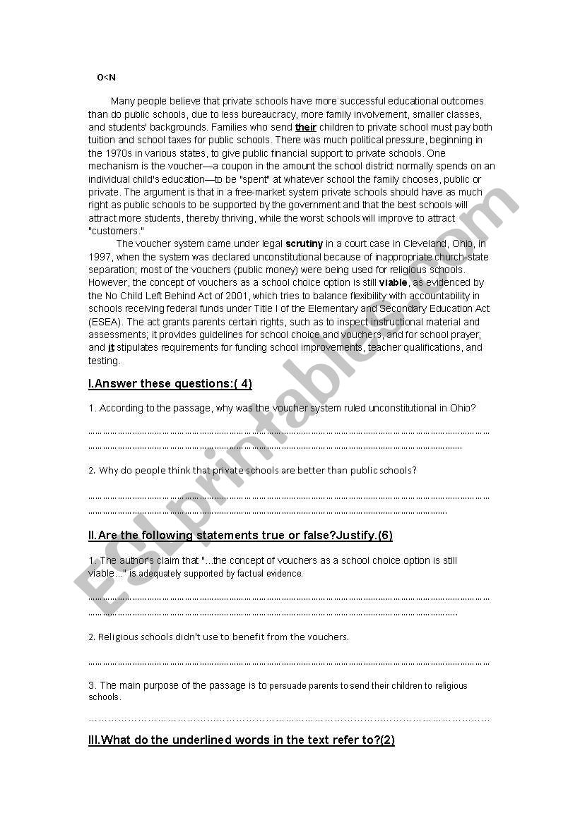 reading comprehension worksheet