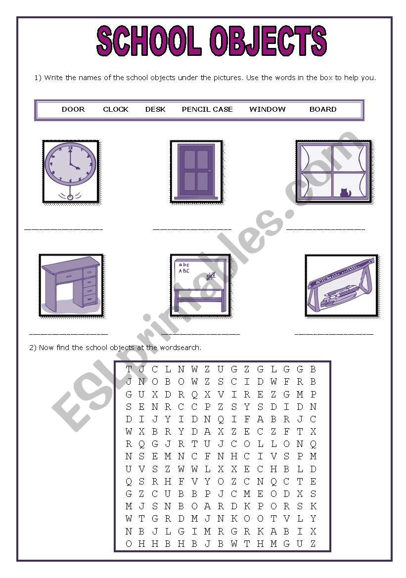 School objects worksheet