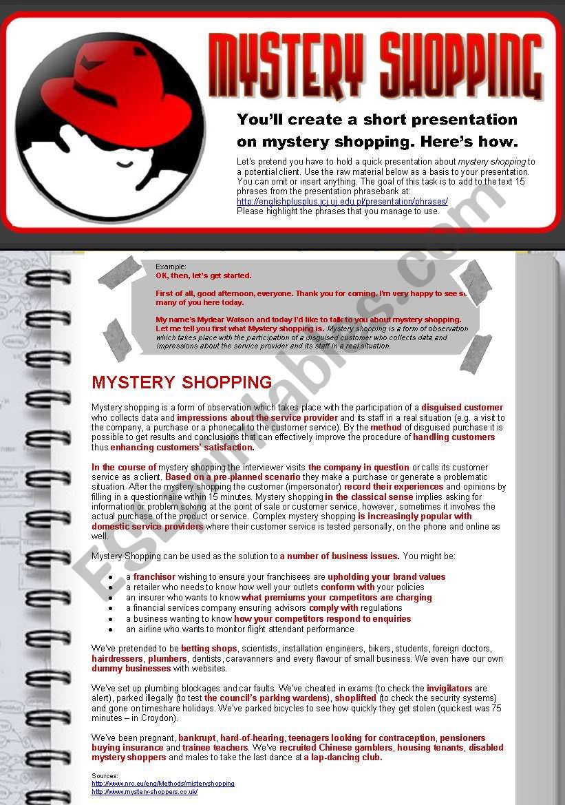 Create a Presentation on Mystery Shopping (ESP Business English for Market Researchers)