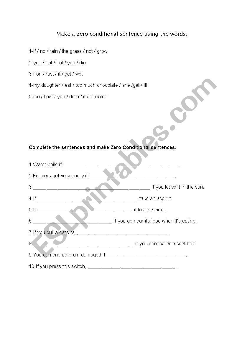zero conditional worksheet