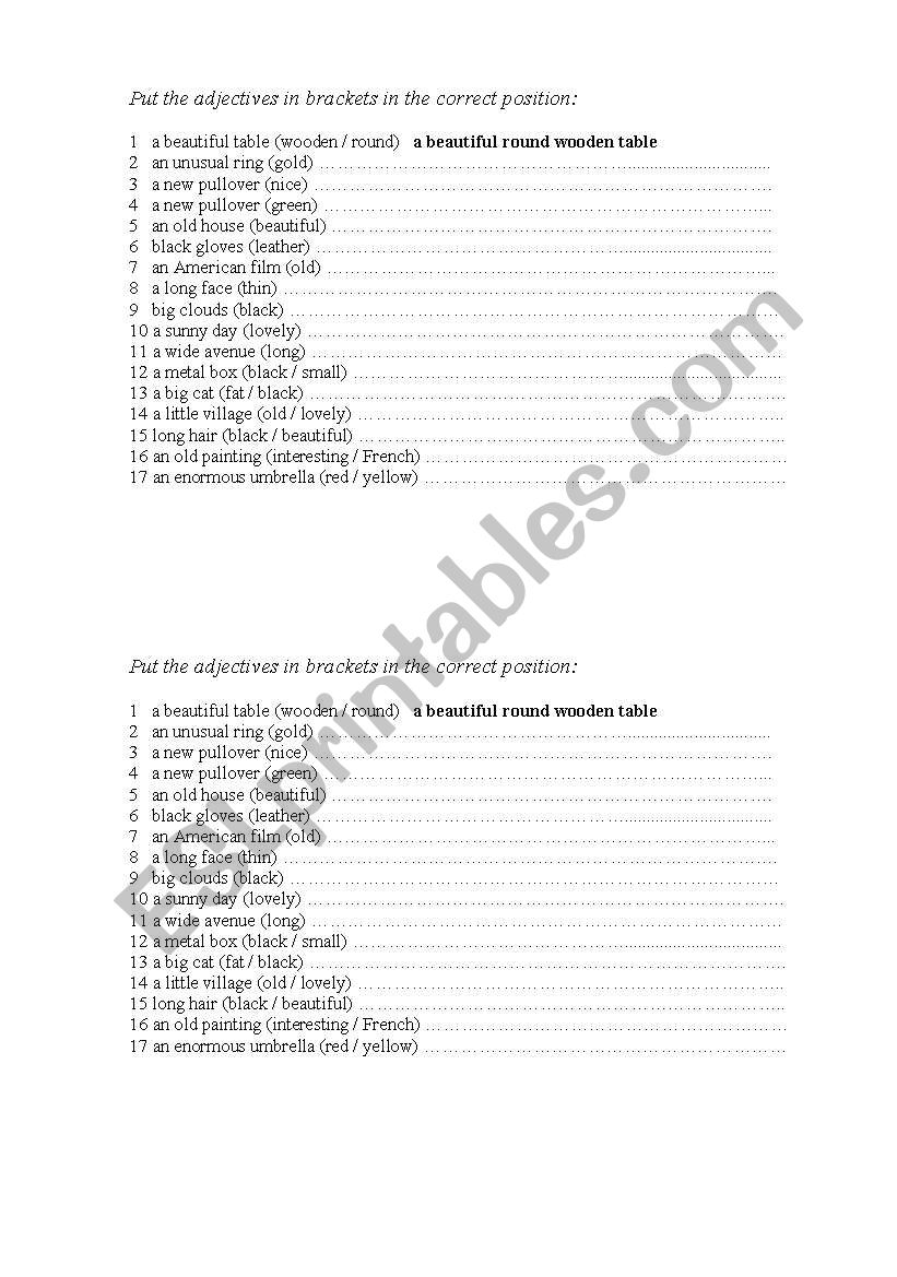 Adjectives worksheet