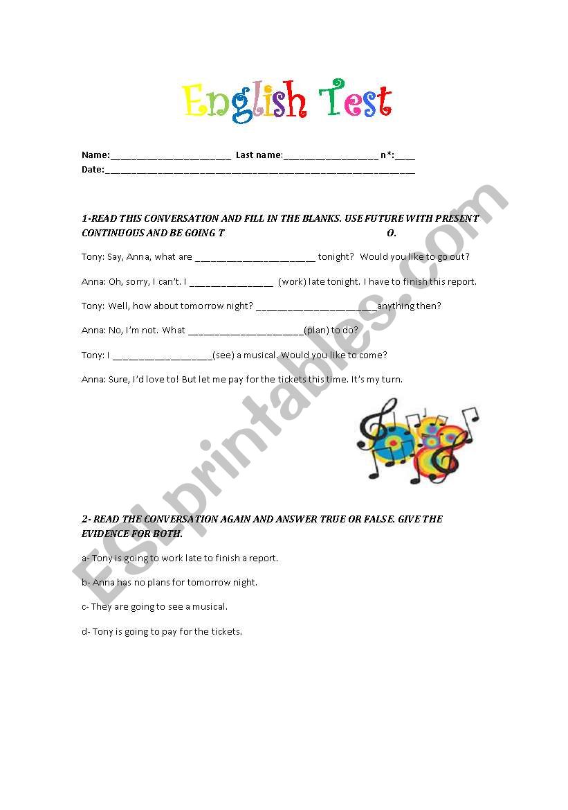 English Test worksheet