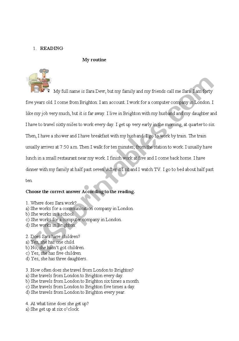 Reading & Writing activities worksheet