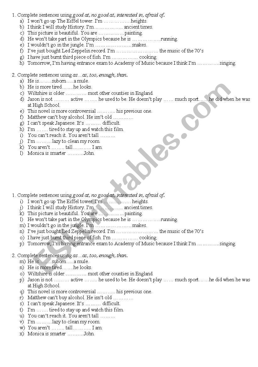 Adjectives and comparatives worksheet