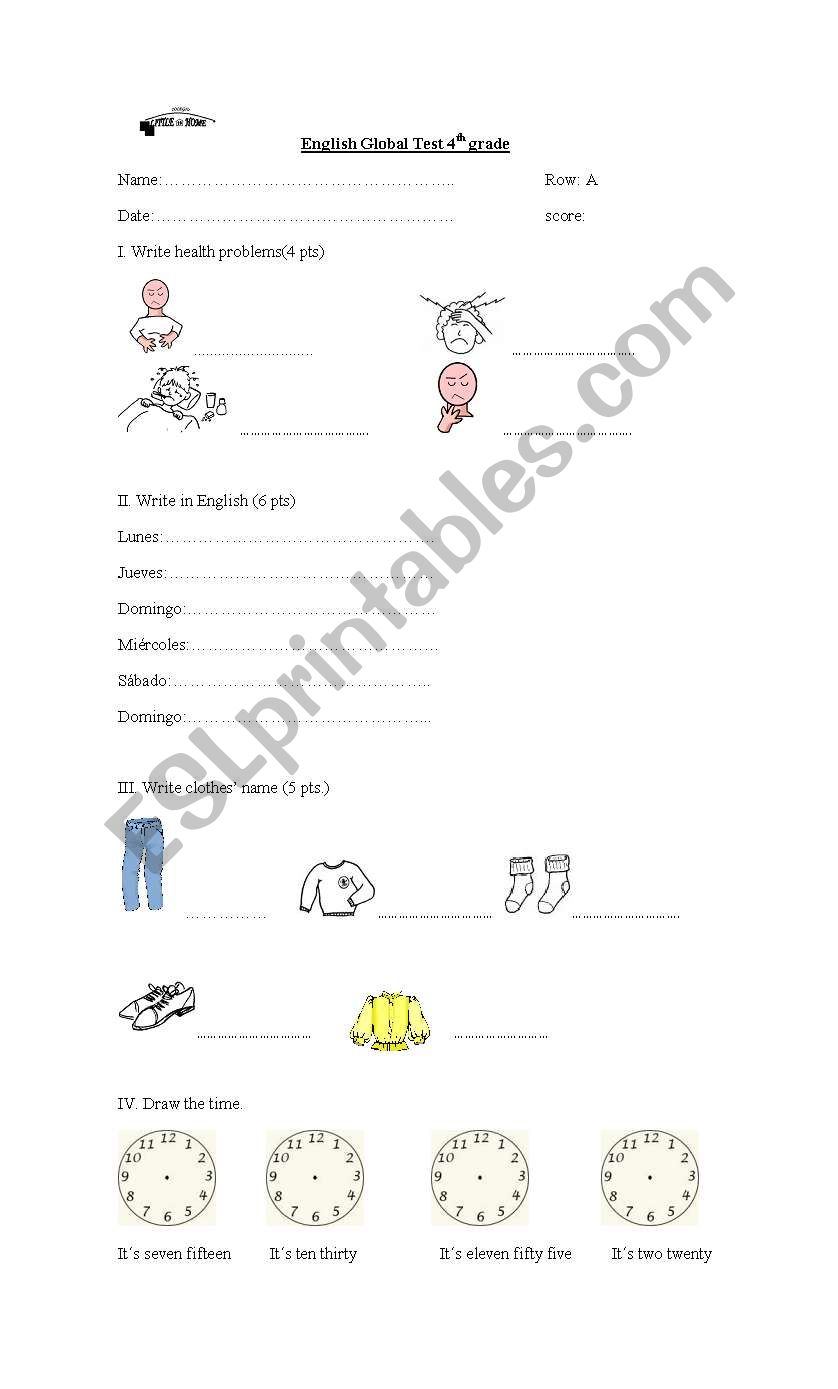 test 4th garde worksheet