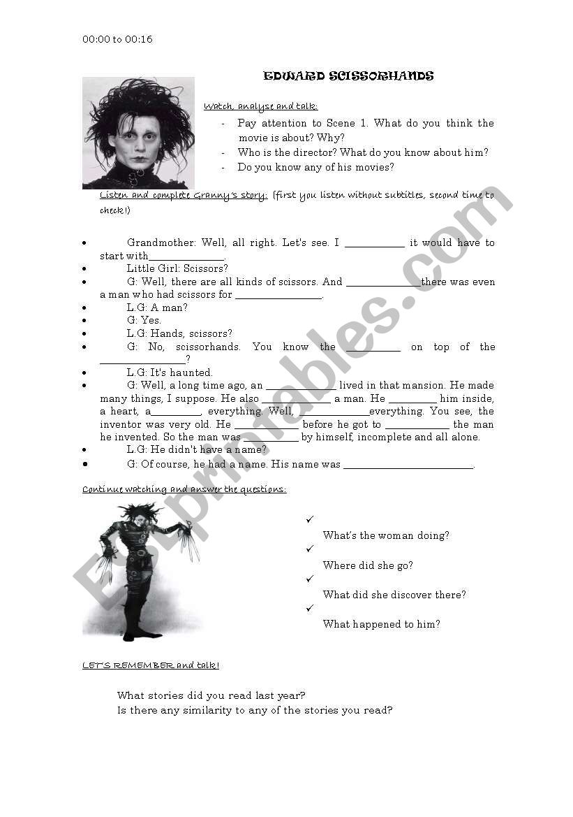 Edward Scissorhands 1 worksheet