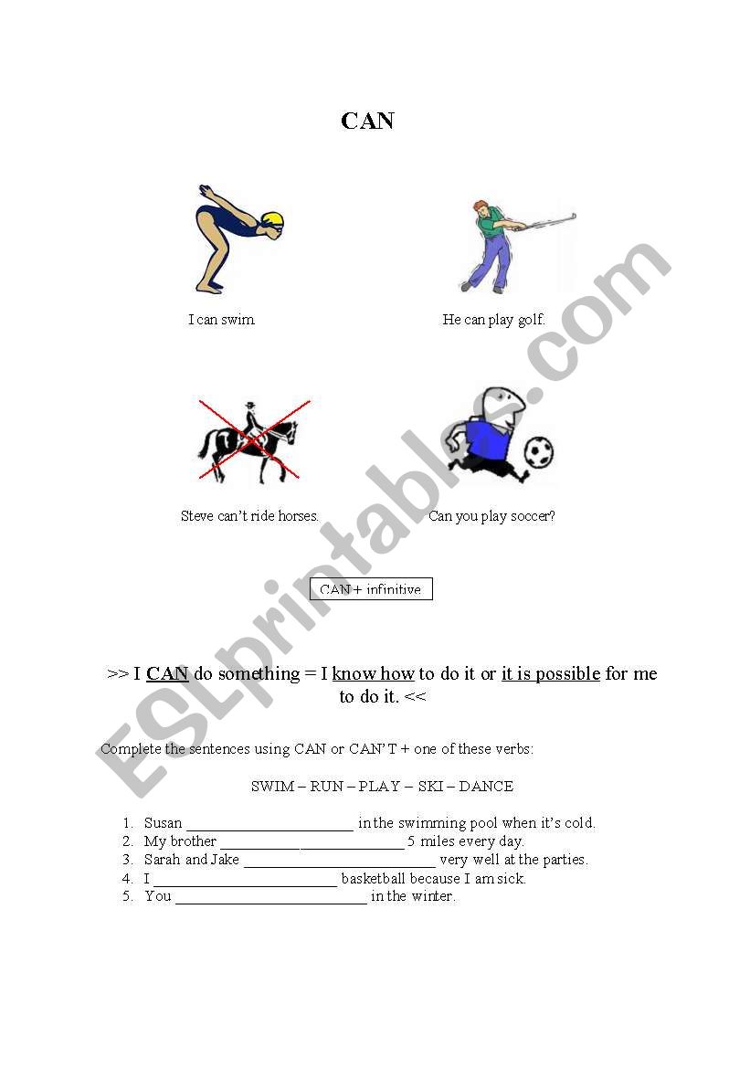 CAN / GOOD AT worksheet