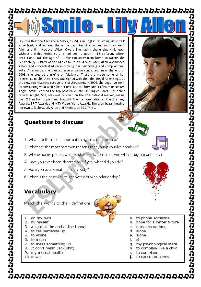 Lily Allen - Smile worksheet