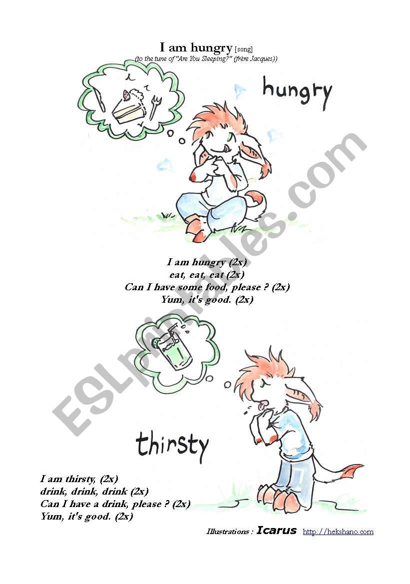 I am hungry song worksheet