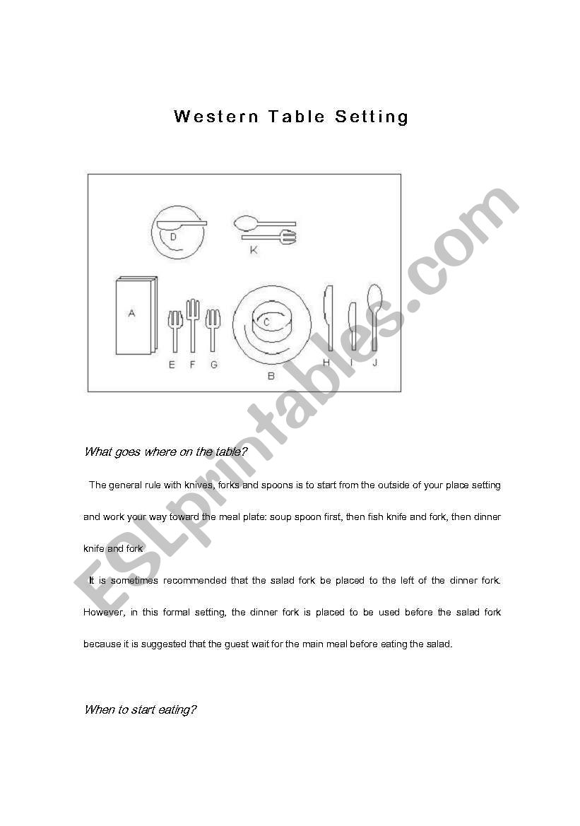 Read and do - Western table setting