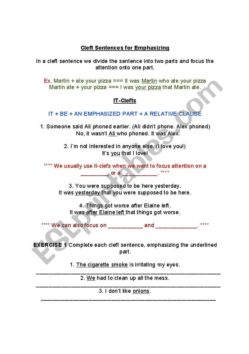 Cleft Sentences worksheet