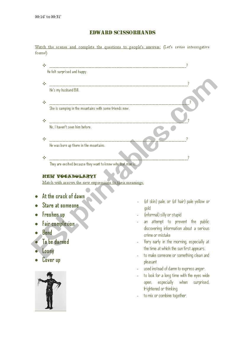 Edward Scissorhands 2 worksheet