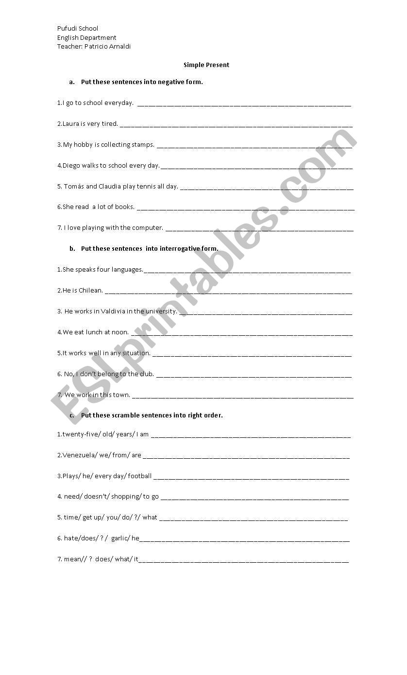 simple present worksheet