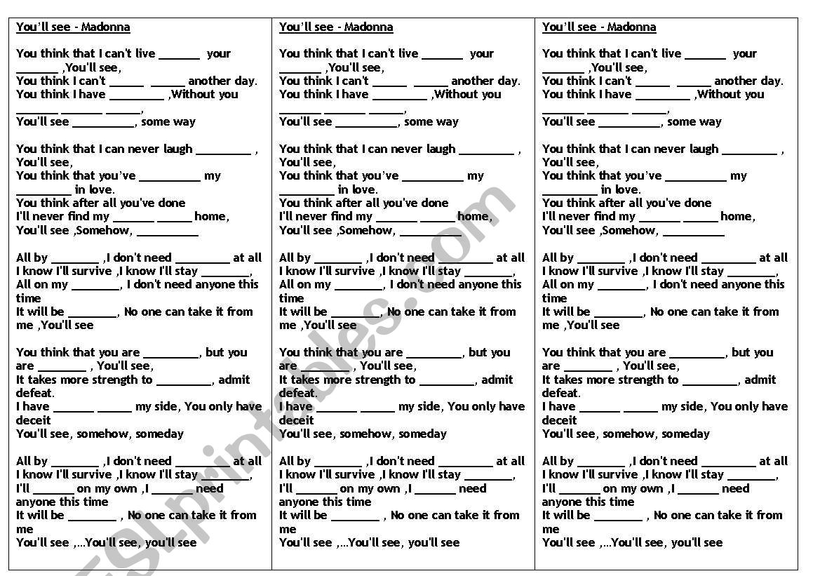 You´ll see - ESL worksheet by yamila_i